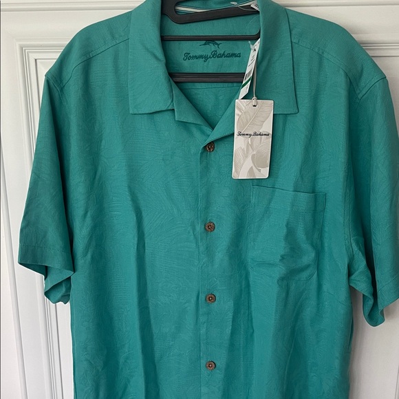 Tommy Bahama Short Sleeve Silk Button Up Silk Green Tropical Isle Shirt sz Large - Picture 2 of 15